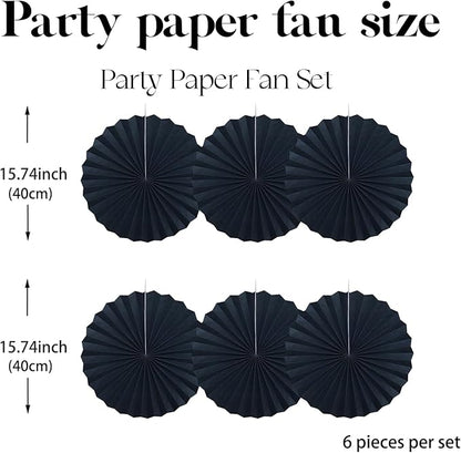 Black Party Decorations,Halloween Decor Events Accessories,Black Birthday Decorations,Anniversary Decorations for Party,Birthday Decorations for Men 16in Hanging Paper Fans 30 Color DIY Set(Black)