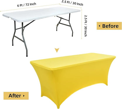 6-Pack 6ft Spandex Table Covers for Rectangle Standard Folding Tables - Wrinkle Resistant Stretch Tablecloths - Ultimate Fitted Table Protector for Parties, Trade Shows, Wedding