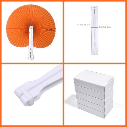 12 Packs Decorative Paper Folding Hand Fans Handheld,Orange Round Foldable Wedding Fans Chinese and Japanese Fans Bulk for Bridal Guest Church Party Favors Dancing Birthday DIY