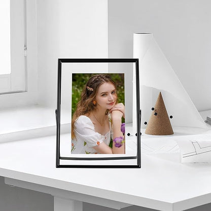 Black Floating Frame (6"x8", Vertical), For Picture 5x7, 4x6, 3x5, Tabletop Shelf Photo Frame, Classy Gift For Anniversary, Wedding, or Birthday