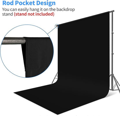 HEMMOTOP Black Backdrop Curtain, 5x6.5 ft Black Photo Backdrop for Photoshoot, Party, Video Recording, Back Drop Background Cloths Polyester Fabric, for Photography, Birthday (Backdrop only)