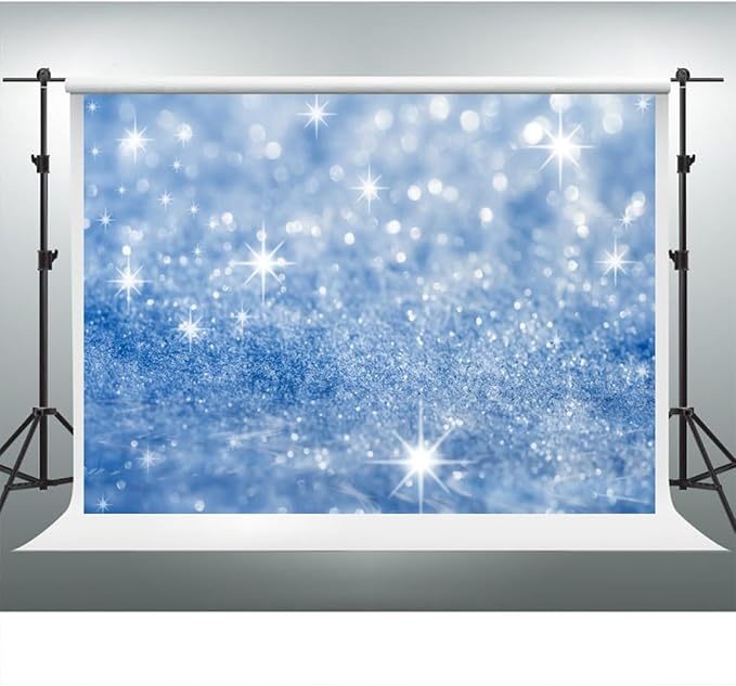 YongFoto Silver Blue Glitter Backdrop 7x5ft Silver Light Spots Blue Sequin Bokeh Photography Background Birthday Bridal Shower Wedding Photography Background Party Banner Portraits Photoshoot Props