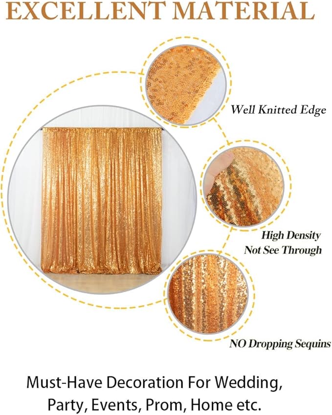 ShinyBeauty Sequin Gold Backdrop - 10x10FT for Photography, Wedding, Baby Photo Booth, Birthday Party & More