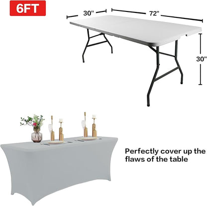 IVAPUPU 2 Pack 8FT Table Cloth for Rectangular Fitted Events Stretch Grey Table Covers Washable Cover Spandex Tablecloth Protector for Party, Wedding, Cocktail, Banquet, Festival