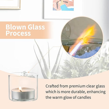 NUPTIO Glass Votive Candle Holders: Set of 24 Clear Tealight Holders Bulk - Mini Floating Candleholder for Christmas Thanksgiving Party Table Centerpieces Home Decor (1.8 x 1.57 inch)