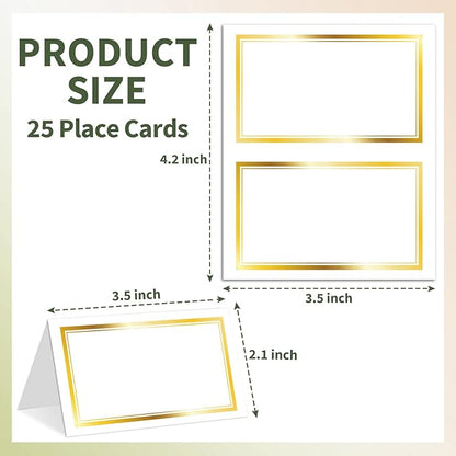 25 Premium Place Cards for Table Seating, Wedding Name Place Card with Gold Foil Border, Tent Cards for Birthday Bridal Shower Baby Shower Reception Dinner Party Decorations -A29