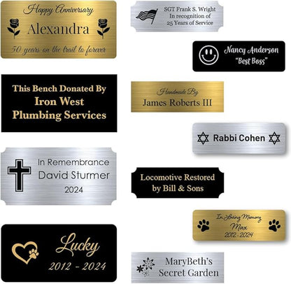 GEM AWARDS Custom Engraved Name Plate with Adhesive, Made in USA, Personalized Pet Memorial Plaque, Art Tag, Flag Case (Black Plate/Gold Text, 1x3 Inch)
