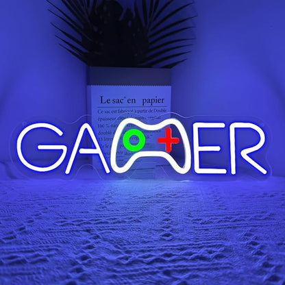 Gamer Neon Sign,Gamepad Shaped Dimmable LED Light Signs for Wall Art Decor,Gaming Backdrop for Game Room Bar Bedroom Club Party Man Cave,Game Gift for Boys Teen Men USB Powered（15.4"*4.1"）