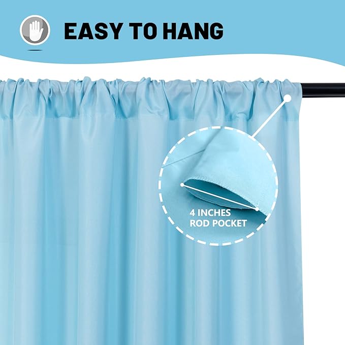 MYSKY HOME 10ft x 7ft Light Blue Backdrop Curtains for Parties, Weddings, Stage, Baby Showers, Birthdays - 5ft x 7ft, 2 Panels