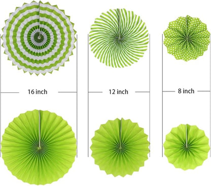 ADLKGG Party Hanging Paper Fans Set, Green Round Pattern Paper Garlands Decoration for Birthday Wedding Graduation Events Accessories, Set of 6