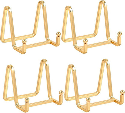 Plate Holder Easel Display Stand - 3 inch Metal Plate Stands for Display - Tabletop Picture Stand - Gold Iron Easels for Display Pictures | Photo Frames | Book | Decorative Plates | Plaque - 4 Pack