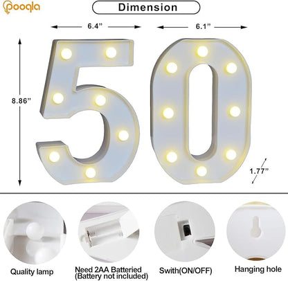 Pooqla 50th Birthday Decorations for Women Men, Light Up Numbers 50 for Party Table Backdrop Wall Decors, 50th Birthday Gift for Her Him, Marquee Number for Wedding Anniversary Decorations