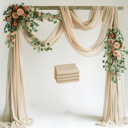 Wedding Arch Draping Fabric 4 Panels 28.7" x 20FT Champagne Sheer Chiffon Backdrop Drapes for Wedding Ceremony Birthday Party Bridal Shower Outdoor Decoration