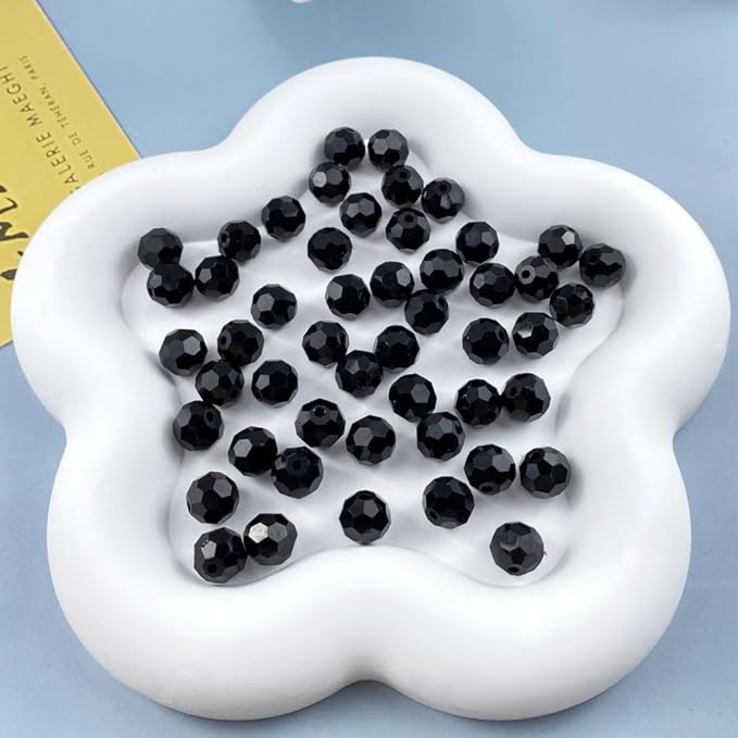200 PCS 6mm Crystal Glass Beads Round Multiple Faceted Loose Spacer Glass Beads for DIY Handcrafte Bracelet Necklace Earring Jewelry Making(Black)