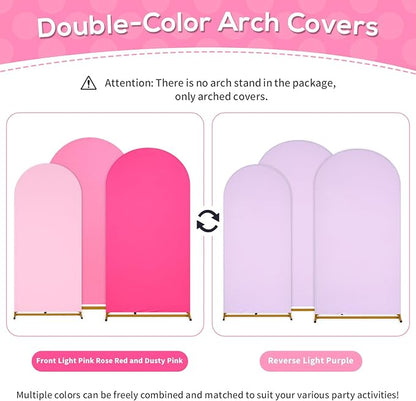 SoarDream Wedding Arch Cover Double-Sided Spandex Fitted Wedding Arch Stand Covers Set of 3 Light Purple Round Top Blushing Chiara Arch Covers 6FT 6.6FT 7.2FT for Wedding Party Decor