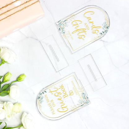 2-Piece Acrylic Wedding Sign Set for Ceremony & Reception - 5x7 Inch clear Guest Book, Cards & Gifts, Please Sign Our Guest Book - Wedding Decor Bundle