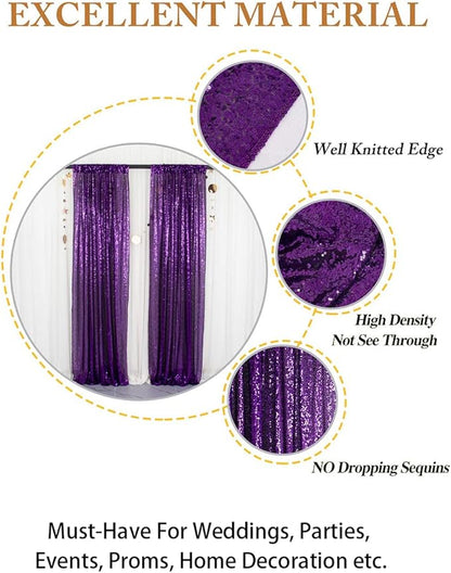 ShinyBeauty Sequin Backdrop Curtains 4 Panels Purple 2FTx8FT Sequin Fabric Photo Backdrop Curtains Purple Glitter Curtains for Party