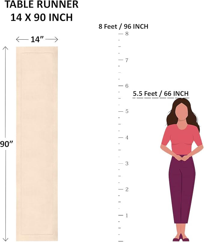 Solino Home Cotton Linen Table Runner 90 Inches Long - Hemstitch Peach Bloom Dining Table Runner 14 x 90 Inch