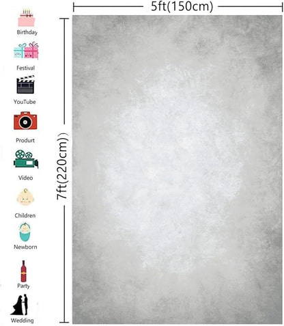 5x7ft Grey Portrait Photography Backdrops Solid Texture Abstract Photo Background for Photoshoot