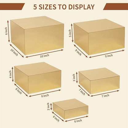 Acrylic Risers for Display 5 Pcs, Food Risers for Party Gold Cube Boxes Display Stands for Jewelry Bag Cosmetics Catering Dessert Collectibles