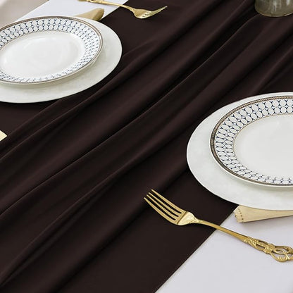 2 Pack 10 Ft Chiffon Table Runner Coffee Gauze Long Table Runners 27x120 Inches Sheer Tulle Table Runner for Rustic Wedding Reception Bridal Shower Decorations Birthday Party
