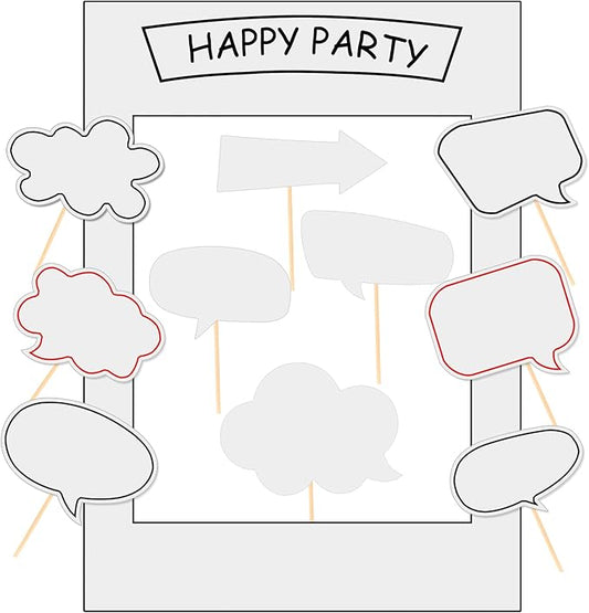 18pcs Blank Photo Booth Props Black Chalkboard Photo Booth Props Frame with Bubble DIY Photo Props for Birthday Wedding Party Supplies（White）