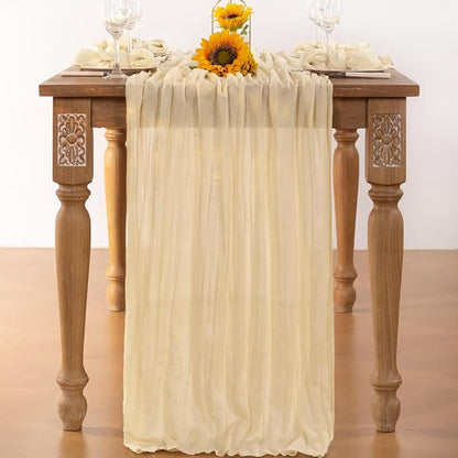 Beige Cheesecloth Table Runner 10 Pack Fall Table Runners 120 Inches Boho Gauze Cream Cheese Cloth Fall Table Decorations for Thanksgiving Wedding Bridal Baby Shower Garden Party Decor