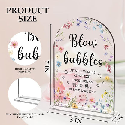 Wedding Sign Decor, Arch Acrylic 5x7 Inch, Blou Bubbles Sign Wedding Sign for Reception & Event, Bridal Shower Decorations, Wedding Table Sign Accessories for Anniversary And Party (Flower)