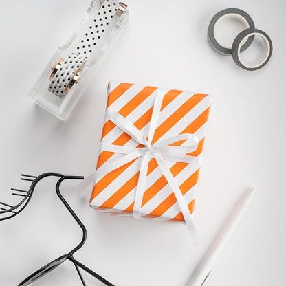 WRAPAHOLIC Reversible Wrapping Paper - Mini Roll - 17 Inch x 33 Feet - Orange and Stripes Design for Birthday, Wedding, Baby Shower, Holiday