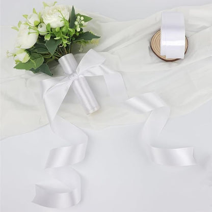 White Solid Satin Ribbon 1-1/2 Inch 50 Yards Solid Polyester Fabric Ribbon for Gift Wrapping Wedding Christmas Baby Shower Birthday Party Decoration Handmade Immortal Flower Craft