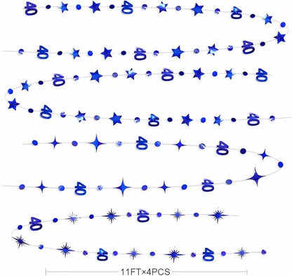 Navy Blue 40th Birthday Decorations Number 40 Circle Dot Twinkle Star Garland Metallic Hanging Streamer Bunting Banner Backdrop for Women 40 Year Old Birthday Forty Anniversary Party Supplies