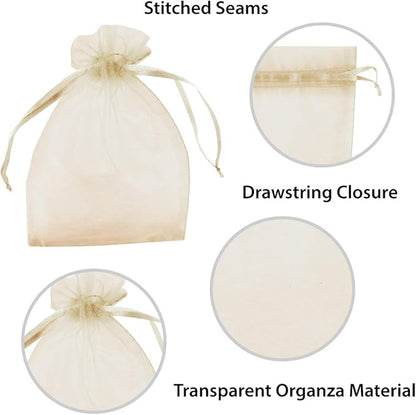 Super Z Outlet 100 Pack 5x7 Inch Mini Sheer Drawstring Organza Transparent Bags Jewelry Sack Pouches for Wedding, Party Decorations, Arts & Crafts Gifts (Ivory)