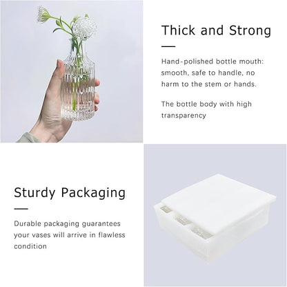 Glass Bud Vase Set of 5, Clear Small Flower Vases for Centerpieces in Bulk, Mini Vintage Vase for Rustic Wedding, Home,Table