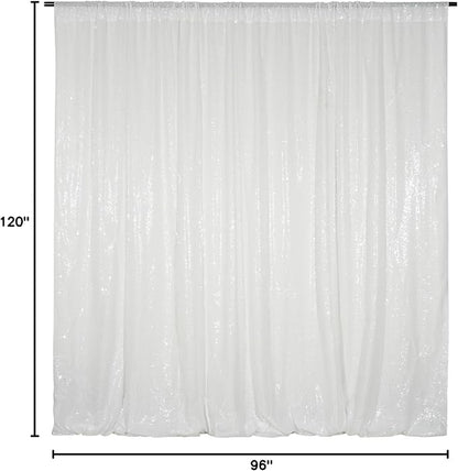 Poise3EHome White Sequin Backdrop, 8FT x 10FT Sequin Photography Backdrop Curtain for Party Decoration
