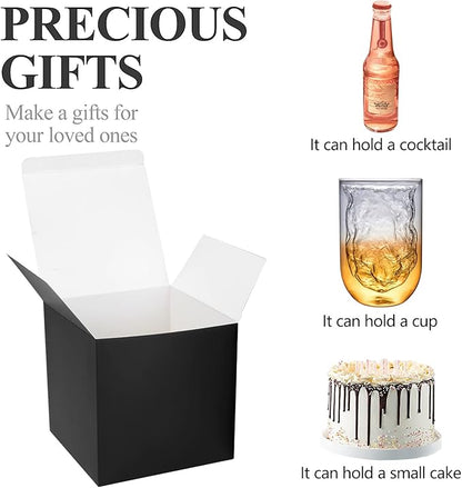 COTOPHER Small Gift Boxes 25 Pack 6x6x6 inches Black Gift Boxes with Lids for Gifts, Crafting, Wedding Party Favor, Cupcake Boxes, Candy, Bridesmaids Proposal Box with Ribbons and Stickers