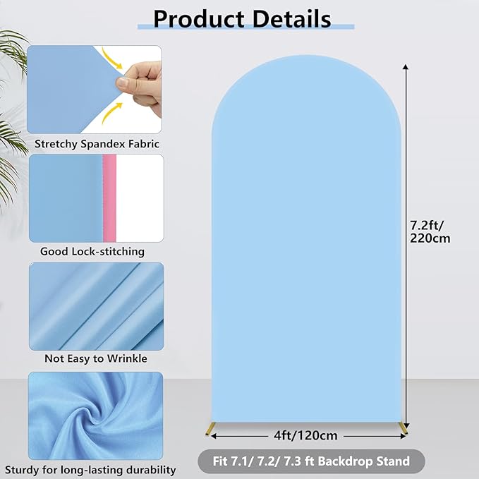 HEMMOTOP 7.2 ft Arch Backdrop Cover (One Piece Double Color), Pink and Blue Spandex Arch Stand Covers, Fabric Stretchy Background for Balloon Arches, Wedding, Birthday Party, Baby Shower
