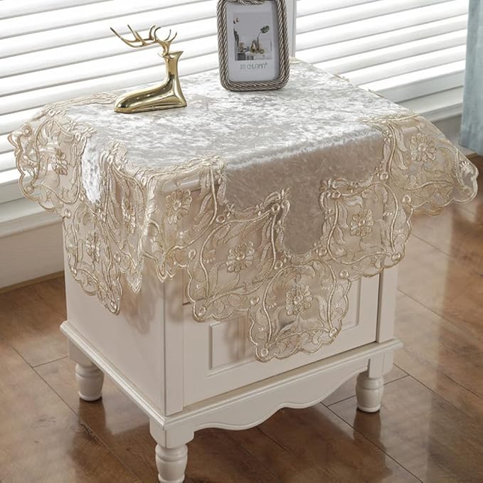 vctops Damask Lace Patchwork Tablecloth Luxury Square Small Table Cover Elegant Floral Embroidered Lace Table Cloth for Party Kitchen Dinning Picnic Decoration (Type M,22"x22")