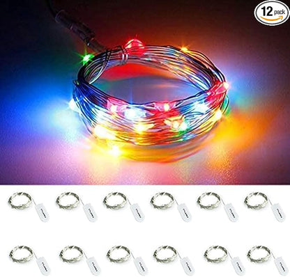 CYLAPEX 12 Pack Multicolor Fairy Lights String Battery Operated Fairy Lights Firefly Lights Micro LED Starry String Lights on 3.3ft/1m Silvery Copper Wire for DIY Christmas Decoration Costume Wedding