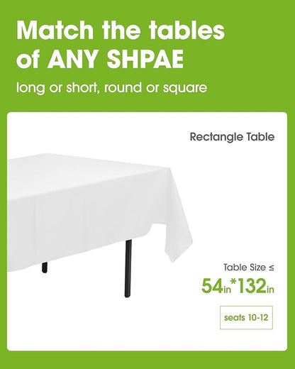 Pureegg Plastic Table Cloth Disposable 10 Pack, 54 x 132 Inch Table Cloths, Party, Picnic, Wedding, Decorative Tablecloths, Rectangle, White Plastic Cover, Leakproof & Sturdy, White
