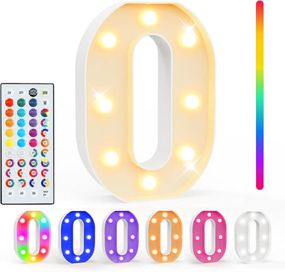 Pooqla Colorful Light Up Numbers, 35 Colors LED Marquee Number Lights for 10th Birthday Decorations with Remote, RGB Lighted Numbers for Party, Wedding, Bar, Night Light, Home Decor, Number 0