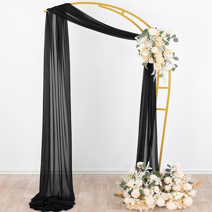Socomi Black Sheer Gothic Wedding Draping Fabric 29" x 20Ft 4 Panel Outdoor Curtain Arch Drapes Extra Long for Bridal Baby Shower Ceremony Birthday Party Decor