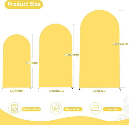 6.6FT Yellow Arch Backdrop Cover - Polyester Fitted Wedding Arch Stand Covers Round Top Chiara Arch Backdrop Cover for Birthday Party Banquet Photo Background Decoration