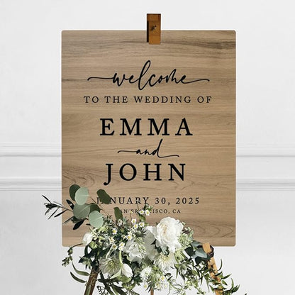 Andaz Press Large Wooden Welcome Sign for Wedding Rustic Welcome Sign 16" x 20" Custom Names Date & Location Fall Wedding Signage English Oak MDF Wood Finish Wedding Reception Indoor Outdoor Signs