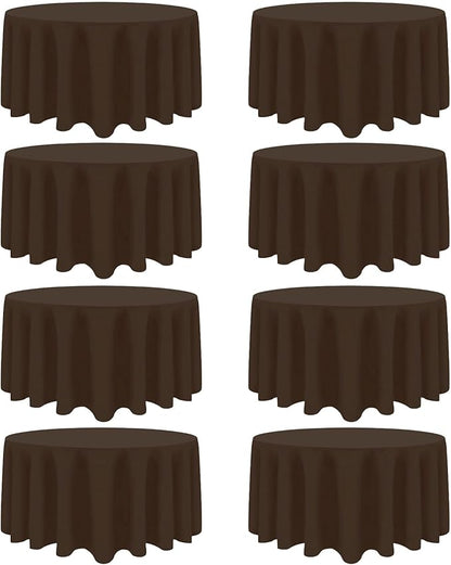8 Pack Brown Round Tablecloth 90 Inch Stain and Wrinkle Resistant Round Brown Table Cloth Reusable and Washable Polyester Fabric for Buffet Wedding Party and Banquet