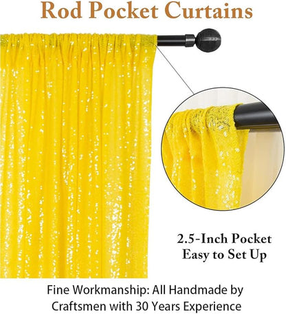 ShinyBeauty Sparkle Backdrop Curtain Yellow 2 Panels Set Sequin Photo Backdrop 2FTx8FT Sequin Backdrop Curtain Pack of 2-1220S
