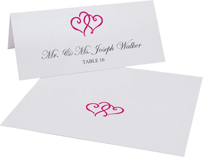Linked Hearts Place Cards, Fuschia (Choose Color), Set of 150, Pre-cut and Scored - Wedding, Party, Dinner, and Special Events - Made in the USA