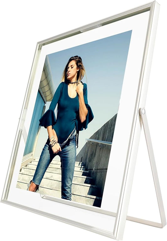 Silver Floating Frame (8"x10", Vertical), For Picture 7x9, 6x8, 5x7, Tabletop Shelf Photo Frame, Classy Gift For Graduation Commemoration, Birthday or Wedding