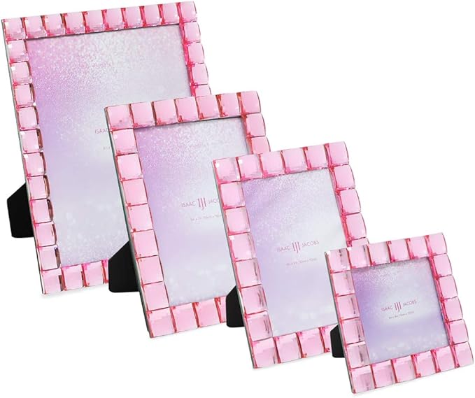 Isaac Jacobs Decorative Sparkling Light Pink Jewel Picture Frame, Photo Display & Home Décor (4x4, Light Pink)