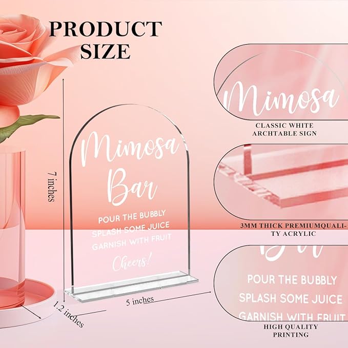 Wedding Mimosa Bar Supplies, Bridal Shower Sign Clear Acrylic Table Sign for Marriage Parties Anniversaries Reception Cafe Hotel Party Bar Business Event