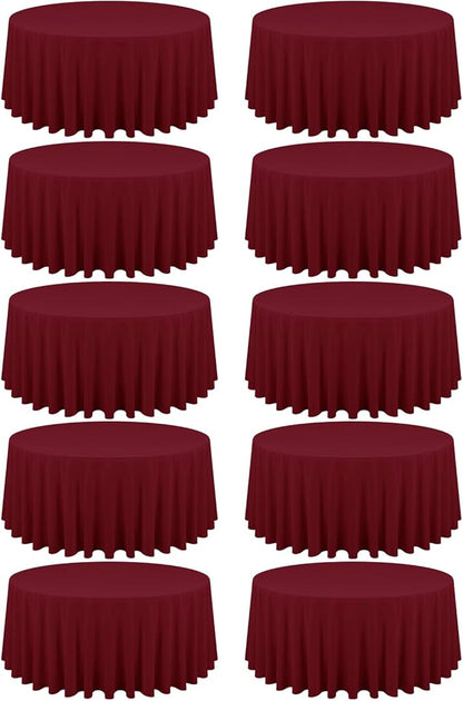 10 Pack Burgundy Round Tablecloths - 90 Inch, Polyester Table Cover, Stain and Wrinkle Resistant Washable Fabrics, Perfect for Wedding Banquet Parties